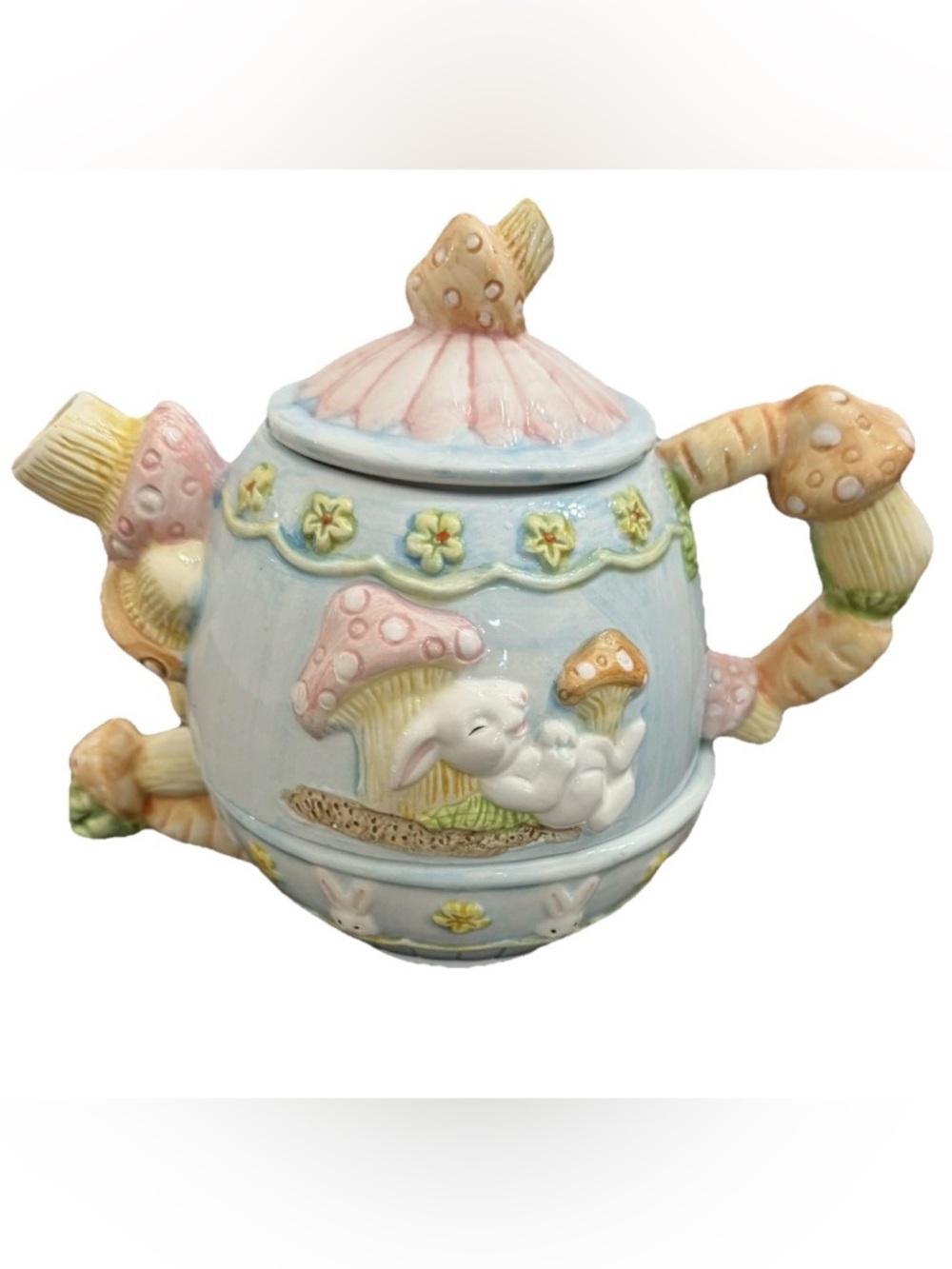 Pastel Bunny Mushroom Ceramic Teapot - Home Accents ONE 3 Piece Set